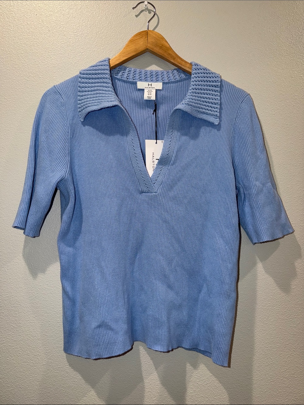 H by Halston Light Blue Ribbed Short Sleeve Polo Top Size XL BNWT